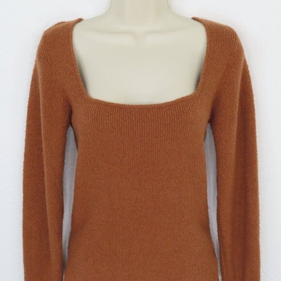 Wilfred Womens Medium Kristy Square Neck Brown Ribbed Sweater Long Sleeve - Picture 3 of 13